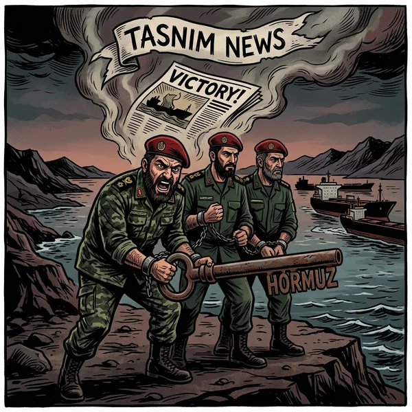海峡の鍵を握りしめているIRGC海軍の強硬派(風刺画)
